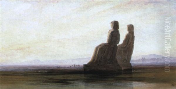 The Plain Of Thebes With The Two Collosi Of Memnon Oil Painting by Edward Lear