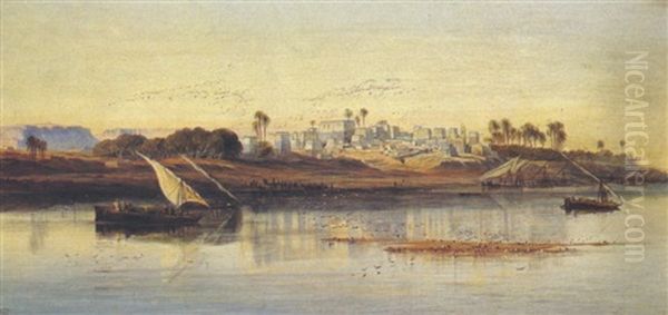 Negadeh, On The Nile Near Thebes Oil Painting by Edward Lear