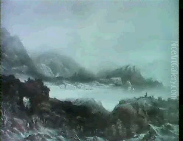 A Rocky Coastal Scene On The Adriatic Oil Painting by Edward Lear