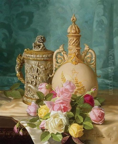 German Stein, Royal Worcester Vase And Roses Oil Painting by Edward Chalmers Leavitt