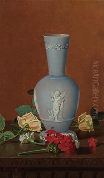 Still Life With Nautilus And Ewer Still Life With Vase And Flowers (a Pair) Oil Painting by Edward Chalmers Leavitt