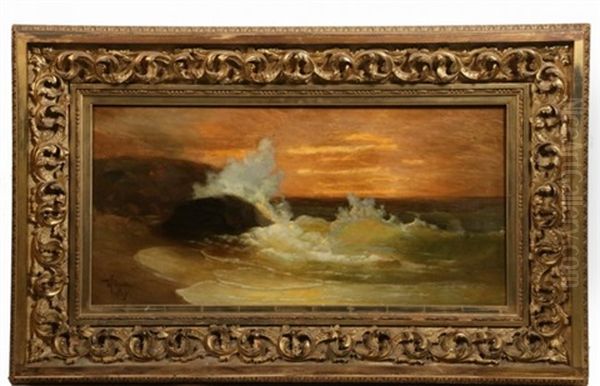 Heavy Surf At Sunrise Oil Painting by Edward Chalmers Leavitt