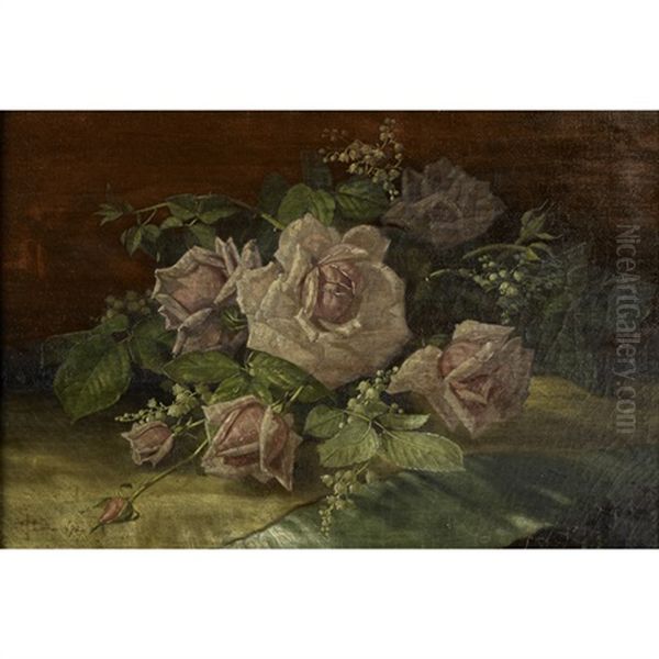 Still Life With Roses And Lily-of-the-valley Oil Painting by Edward Chalmers Leavitt