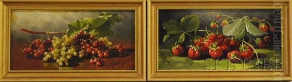 Strawberries (+ Champagne Currants; 2 Works) Oil Painting by Edward Chalmers Leavitt