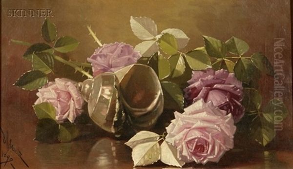 Still Life With Shell And Roses Oil Painting by Edward Chalmers Leavitt