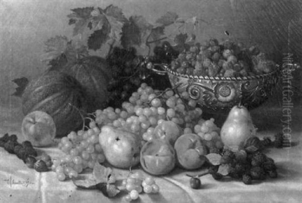 Still Life With Fruit And A Silver Compote Oil Painting by Edward Chalmers Leavitt