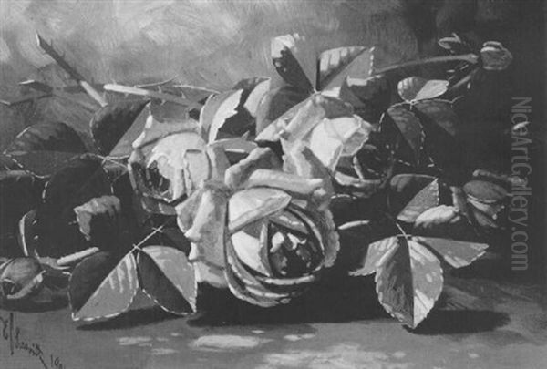 Pink Roses Oil Painting by Edward Chalmers Leavitt