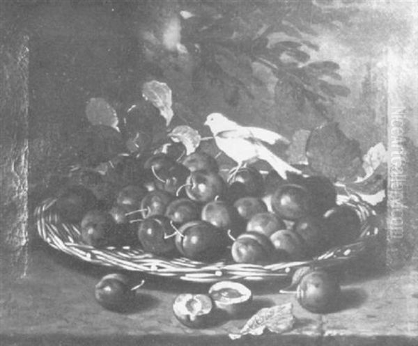 Plums And Canary Oil Painting by Edward Chalmers Leavitt