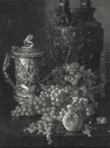 Still Life With Vase, Tankard, Grapes And Currants Oil Painting by Edward Chalmers Leavitt