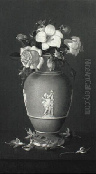 Wedgewood Vase With Flowers Oil Painting by Edward Chalmers Leavitt