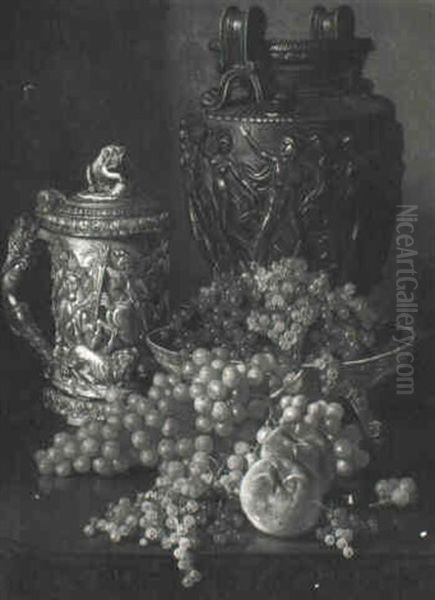 Still Life With Vase, Tankard, Grapes And Currants Oil Painting by Edward Chalmers Leavitt