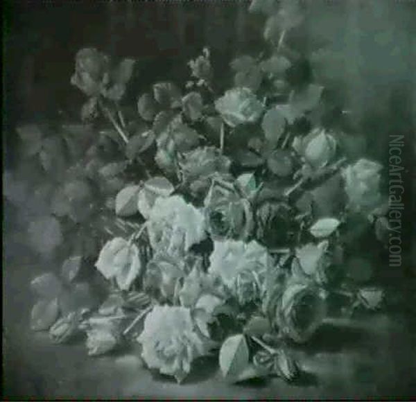 A Basket Of Roses Oil Painting by Edward Chalmers Leavitt