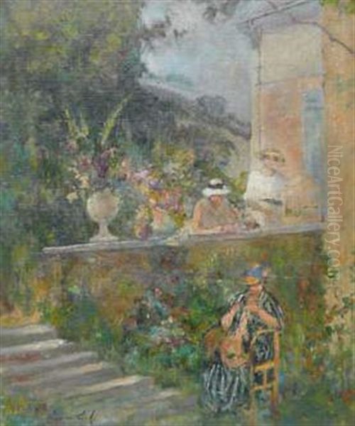 Le Repos En Terrasse Oil Painting by Georges Emile Lebacq