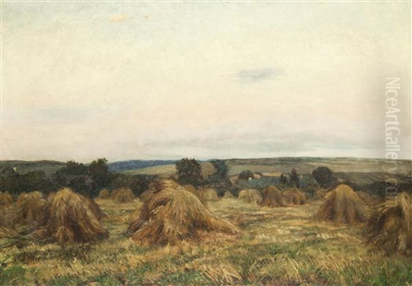 Hocken (garbenbundel) Bei Domazlice Oil Painting by Otakar Lebeda