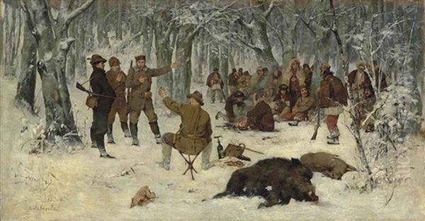 After The Hunt Oil Painting by Klavdiy Vasilievich Lebedev