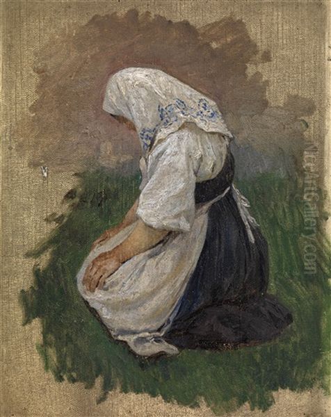 Kneeling Woman (study) Oil Painting by Klavdiy Vasilievich Lebedev