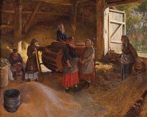 Threshing Floor Oil Painting by Klavdiy Vasilievich Lebedev