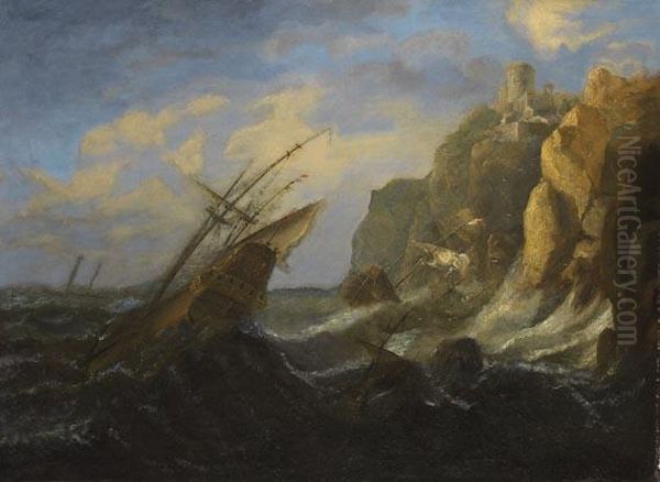 Seesturm An Felsiger Kuste Oil Painting by Jacob Adriaensz. Bellevois