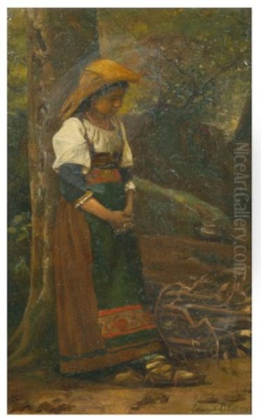 Jeune Italienne Au Pied D'un Arbre Oil Painting by Edmond Lebel