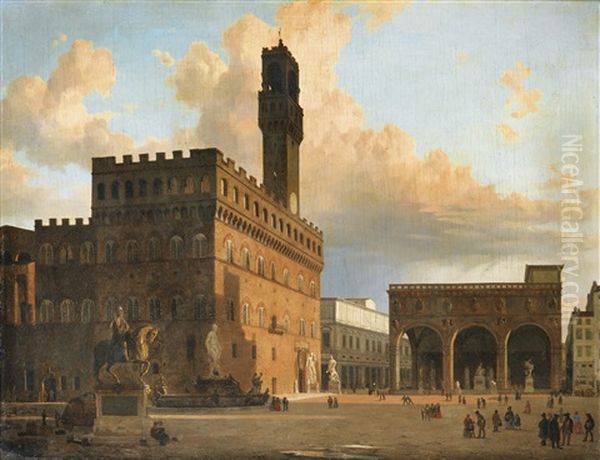 Vue Du Palais De La Seigneurie A La Florence Oil Painting by Alexandre Leblanc