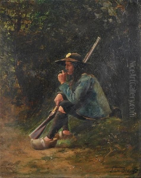 Le Chouan Assis Fumant La Pipe Et Tenant Son Fusil Oil Painting by Julien Leblant