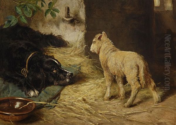 Wachhund Und Lamm Oil Painting by Max Ludwig Lebling