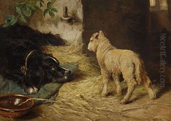 Wachhund Und Lamm Oil Painting by Max Ludwig Lebling