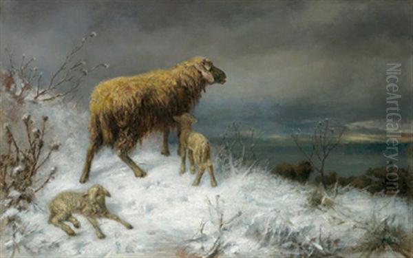 Schafe Im Schnee Oil Painting by Max Ludwig Lebling