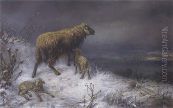 Schafe Im Schnee Oil Painting by Max Ludwig Lebling