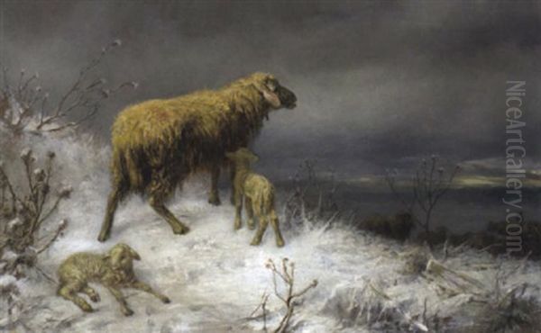 Schafe Im Schnee Oil Painting by Max Ludwig Lebling