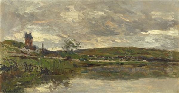 Les Bords De La Seine A Vetheuil, Temps Couvert Oil Painting by Albert Lebourg