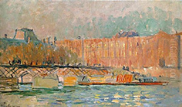 Le Pont Des Arts, Paris Oil Painting by Charles Auguste Lebourg