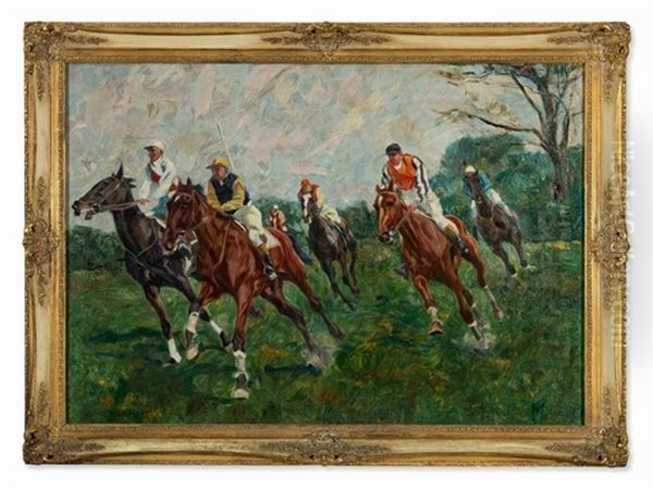 Horse Race Oil Painting by Georg Lebrecht