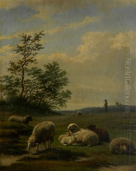 Sheep In Landscape Oil Painting by Frans Lebret