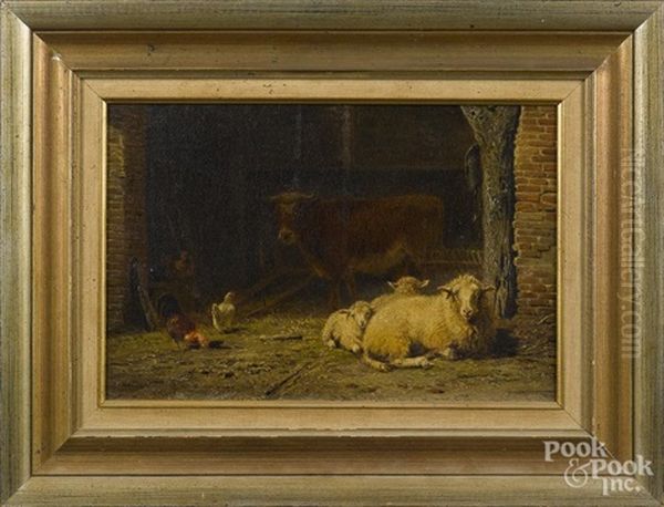 Barn Scene Oil Painting by Frans Lebret