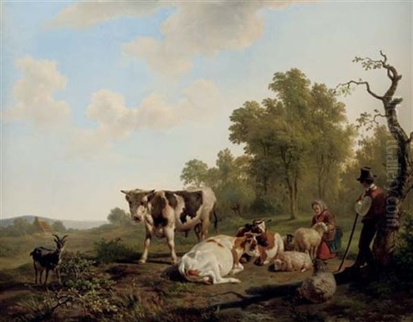 Pastorale - Tending To The Animals by Frans Lebret