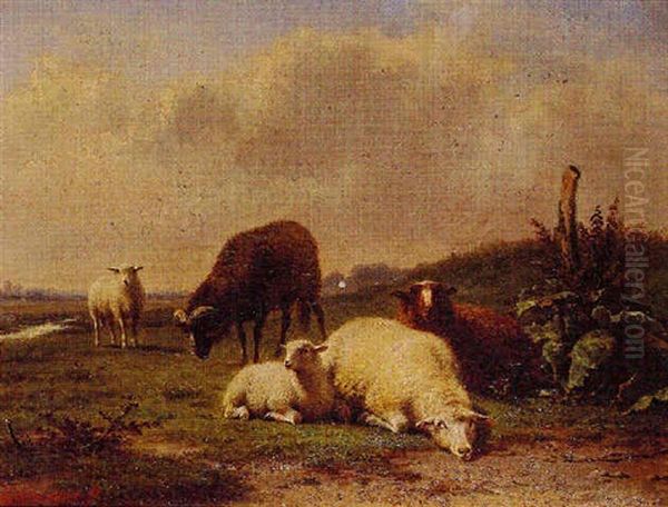 Sheep In A Landscape Oil Painting by Frans Lebret