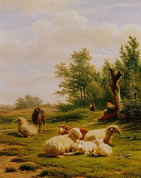 Watching Over The Flock Oil Painting by Frans Lebret