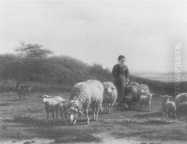 Herderin Met Schapen Oil Painting by Frans Lebret