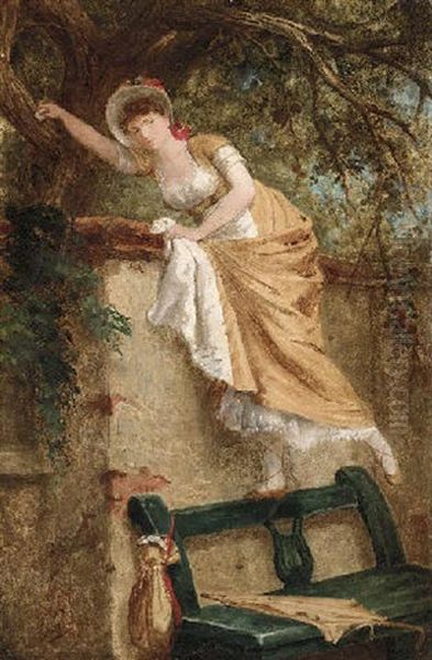 A Maid With A Branch Of Blossom by Louis J. Lebrun