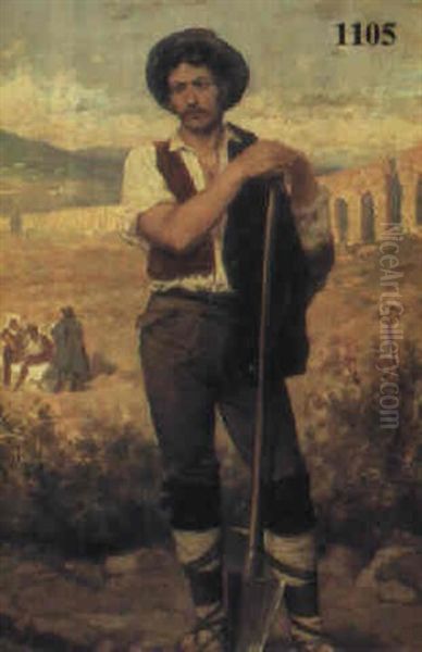 Arbeiter In Sud-italienischer Landschaft Oil Painting by Louis J. Lebrun