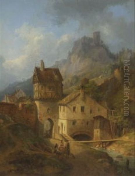 Das Obere Tor Von Riedenburg And Der Altmuhl Mit Der Alten Burg Rabenstein Oil Painting by Carl August Lebschee