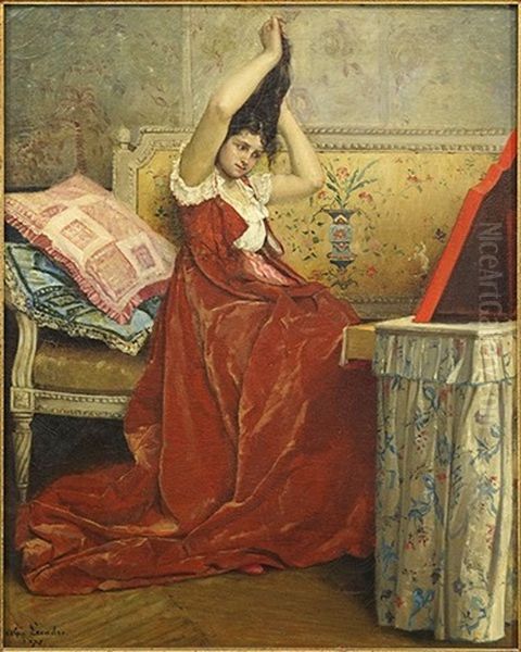 Femme Se Coiffant Oil Painting by Alphonse Eugene Felix LeCadre