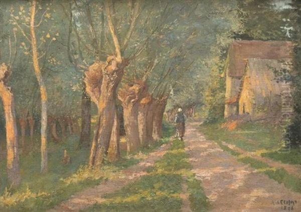 Chemin De Campagne Anime Oil Painting by Albert Eugene Lechat