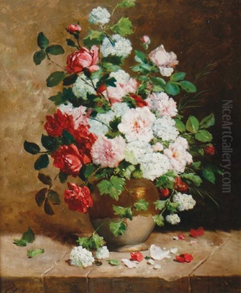 Still Life Of Flowers Oil Painting by Victor Leclaire