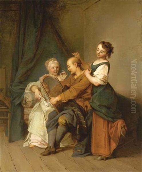 A Man At His Toilette - L'homme Entre Deux Ages Oil Painting by Sebastien Leclerc the Younger