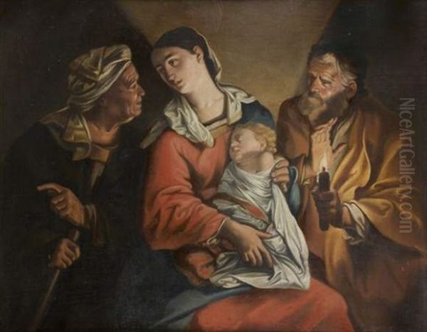 La Sainte Famille Avec Sainte Anne Oil Painting by Jean Leclerc