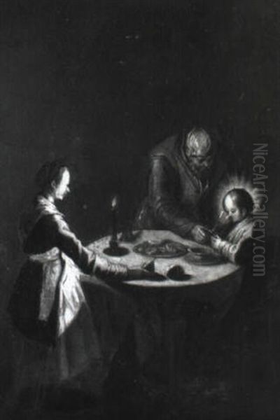 The Holy Family At Table Oil Painting by Jean Leclerc