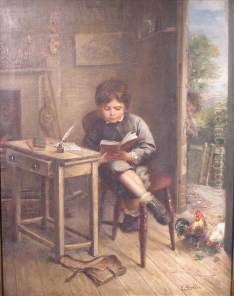 Boy Reading Atdesk Oil Painting by Enrico Belli