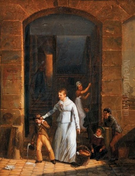 Le Pot De Lait Oil Painting by Jean-Baptiste Lecoeur